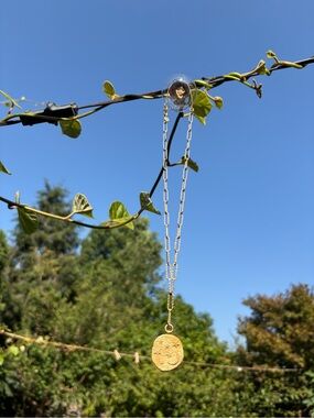 Gold Coin Pendant Necklace - Moon & Stars